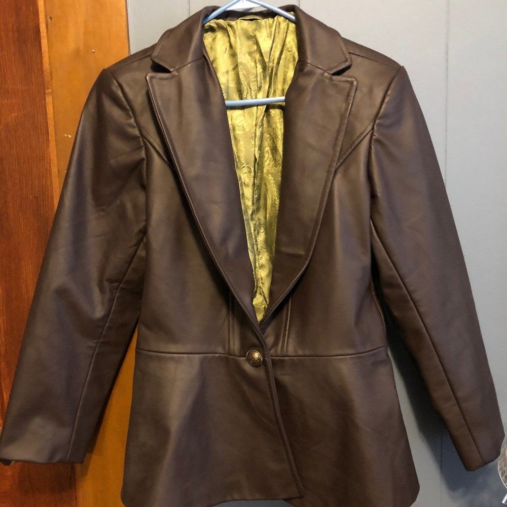 Custom brown leather jacket blazer peplum